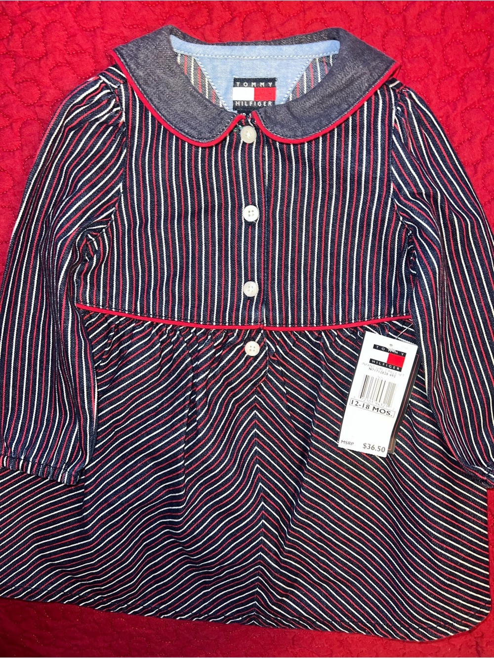 Tommy Hilfiger Toddler Baby Long-Sleeve Dress Patriotic Americana USA Flag 12-18